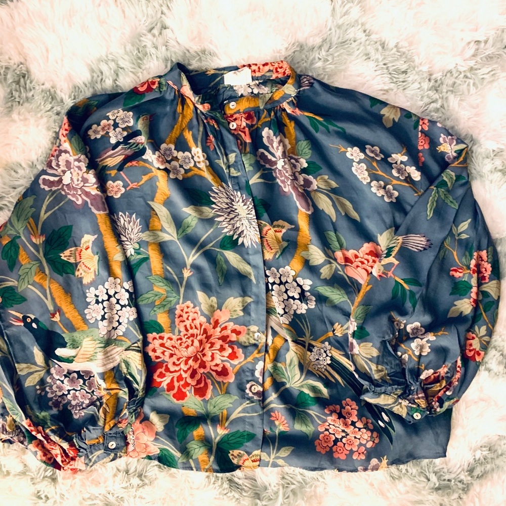 HM FLORAL BALLON SLEEVE TOP